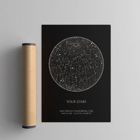 black circle custom night sky star map wall art print