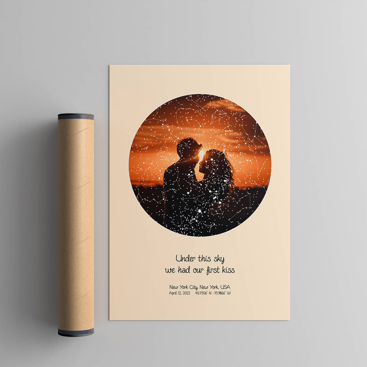 beige custom star map poster with photo
