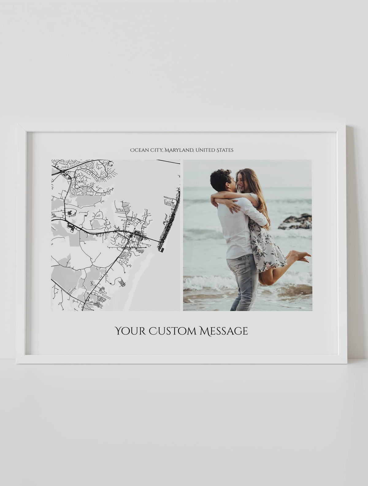 framed custom horizontal city map print with photo