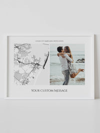 framed custom horizontal city map print with photo