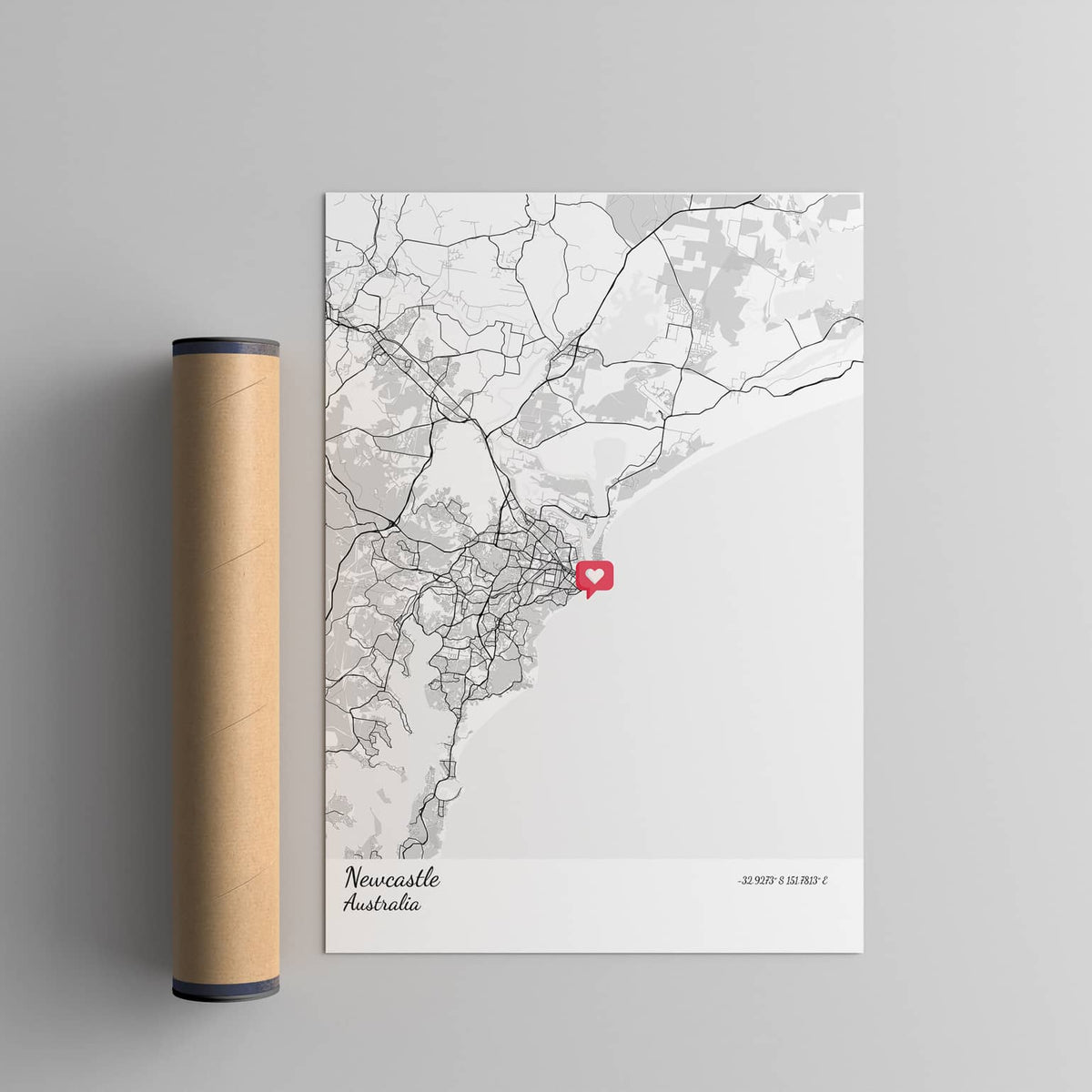 custom nexcastle city map print next to a poster tube
