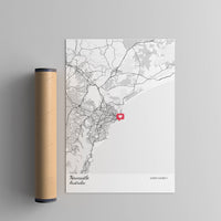 custom nexcastle city map print next to a poster tube