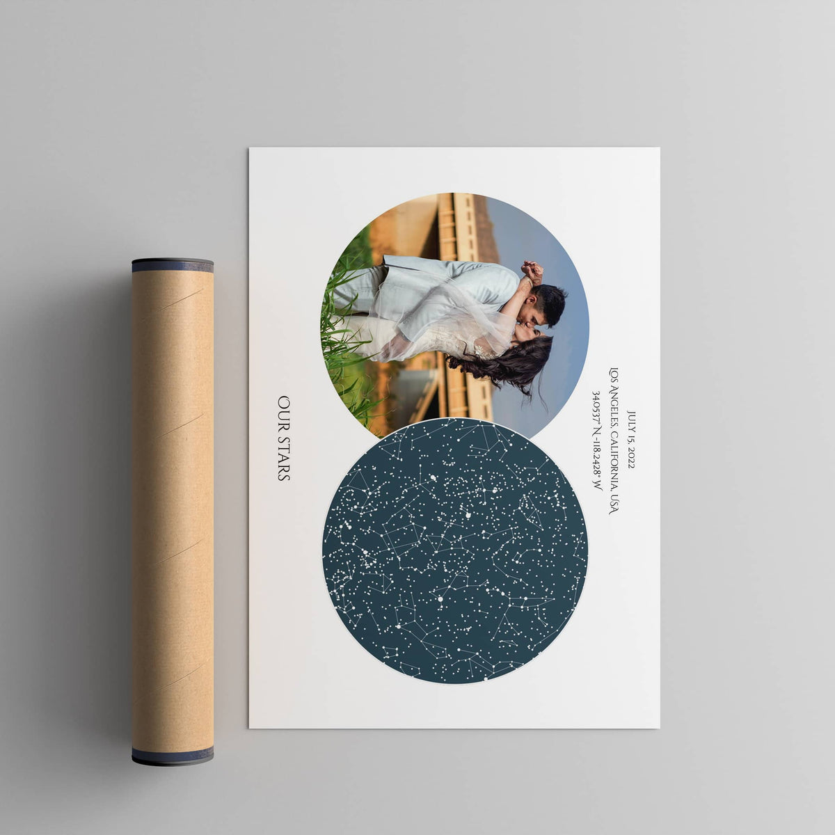 white background custom star map print with photo wall art