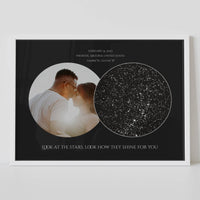 framed custom horizontal star map print with photo black background