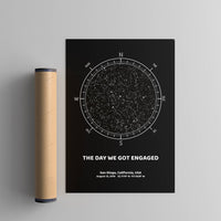 compass custom engagement day star map poster