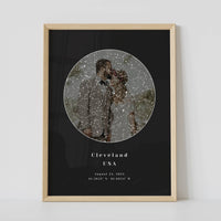 Framed black background custom star map print with photo wall art