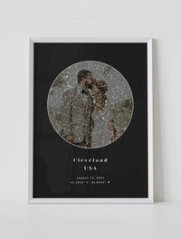 Framed black background custom star map poster with photo wall art print