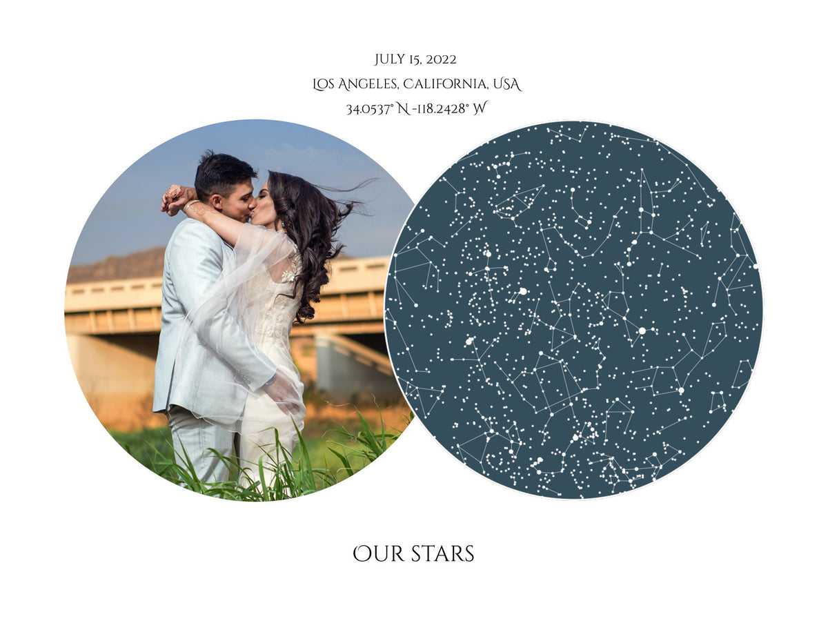 white background custom star map poster with photo wall art print
