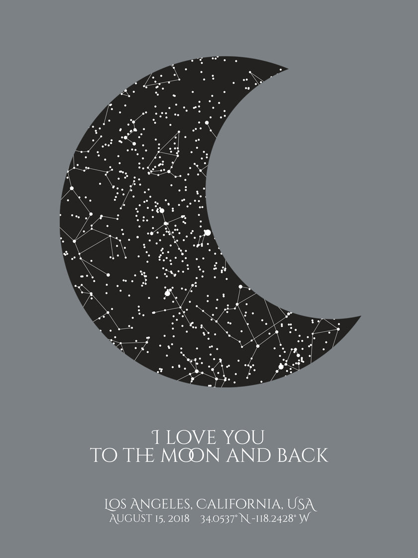 Night sky poster, with a personalized quote "I love you to the moon and back"