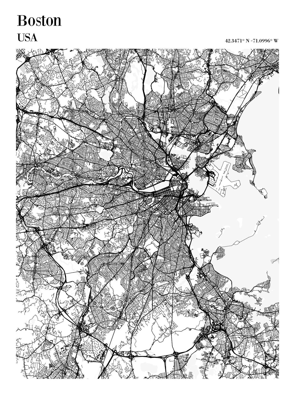 Boston USA custom city map print