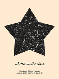 Beige star map by date poster, with a personalized quote "Written in the stars"