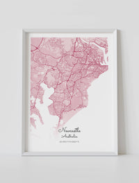 Framed custom city map poster of newcastleby artmementos
