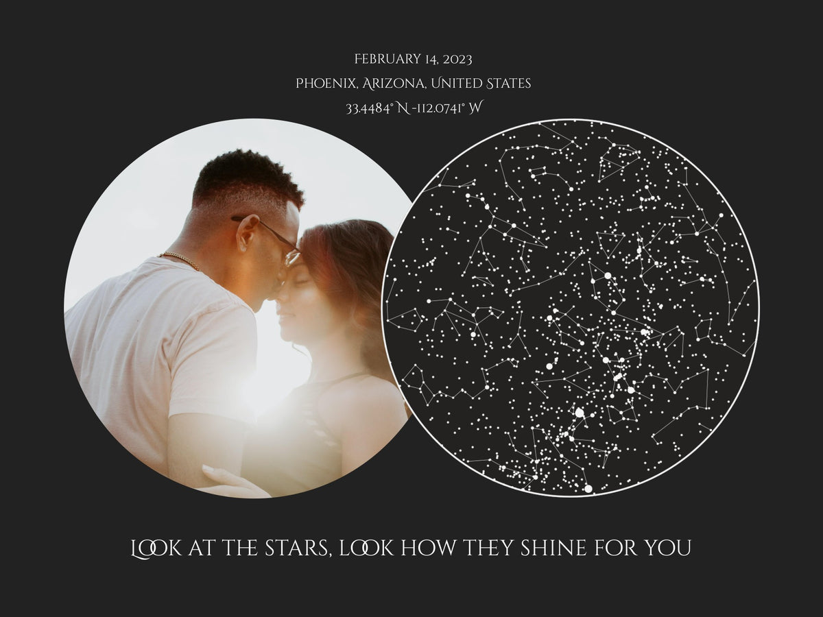 custom horizontal star map poster with photo black background