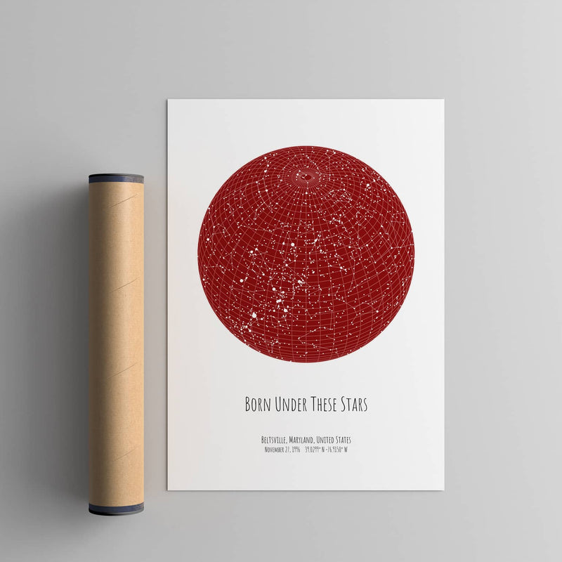red circle star map poster next to a poster tube