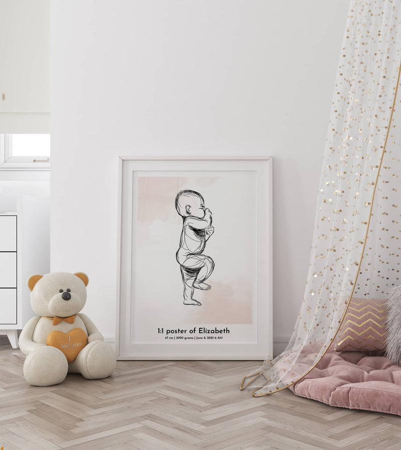 Custom baby birth poster scaled 1:1 pink