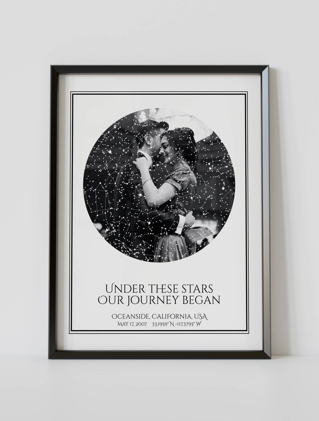Cusotm star map poster with photo- black and white