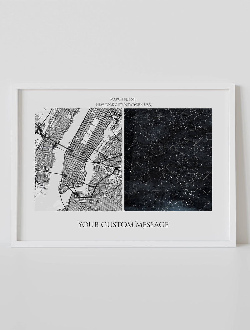 Custom star map with city map poster with frame by Artmementos