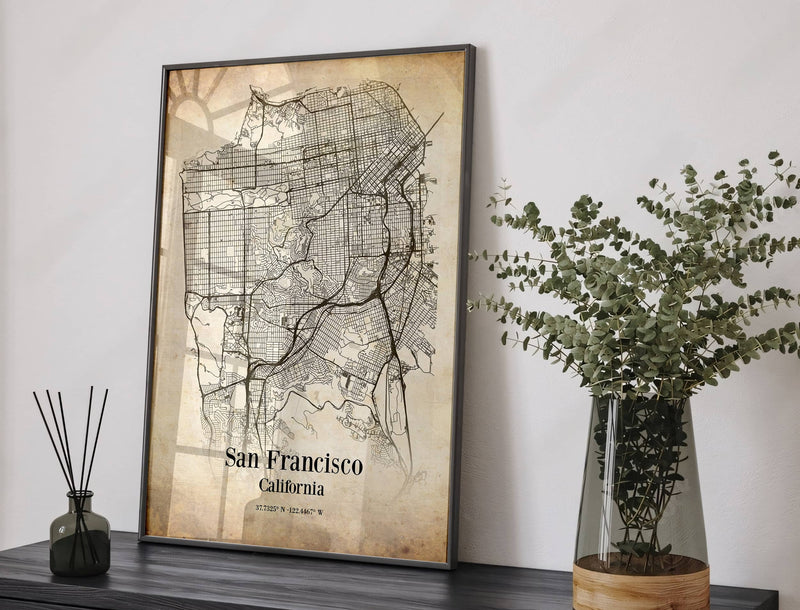 custom vintage city map poster of San Francisco, California