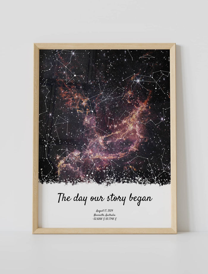 Framed Valentines Day Star Map Poster by Date and Location from ArtMementos