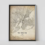 New York City Vintage custom Map framed poster
