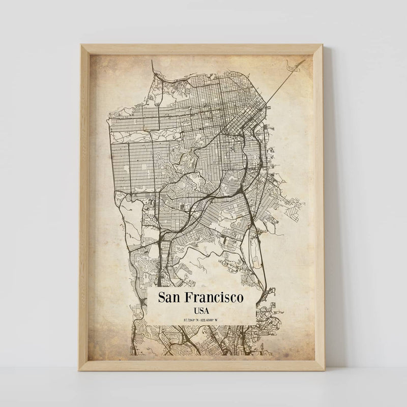 Vintage city map framed poster of San Francisco