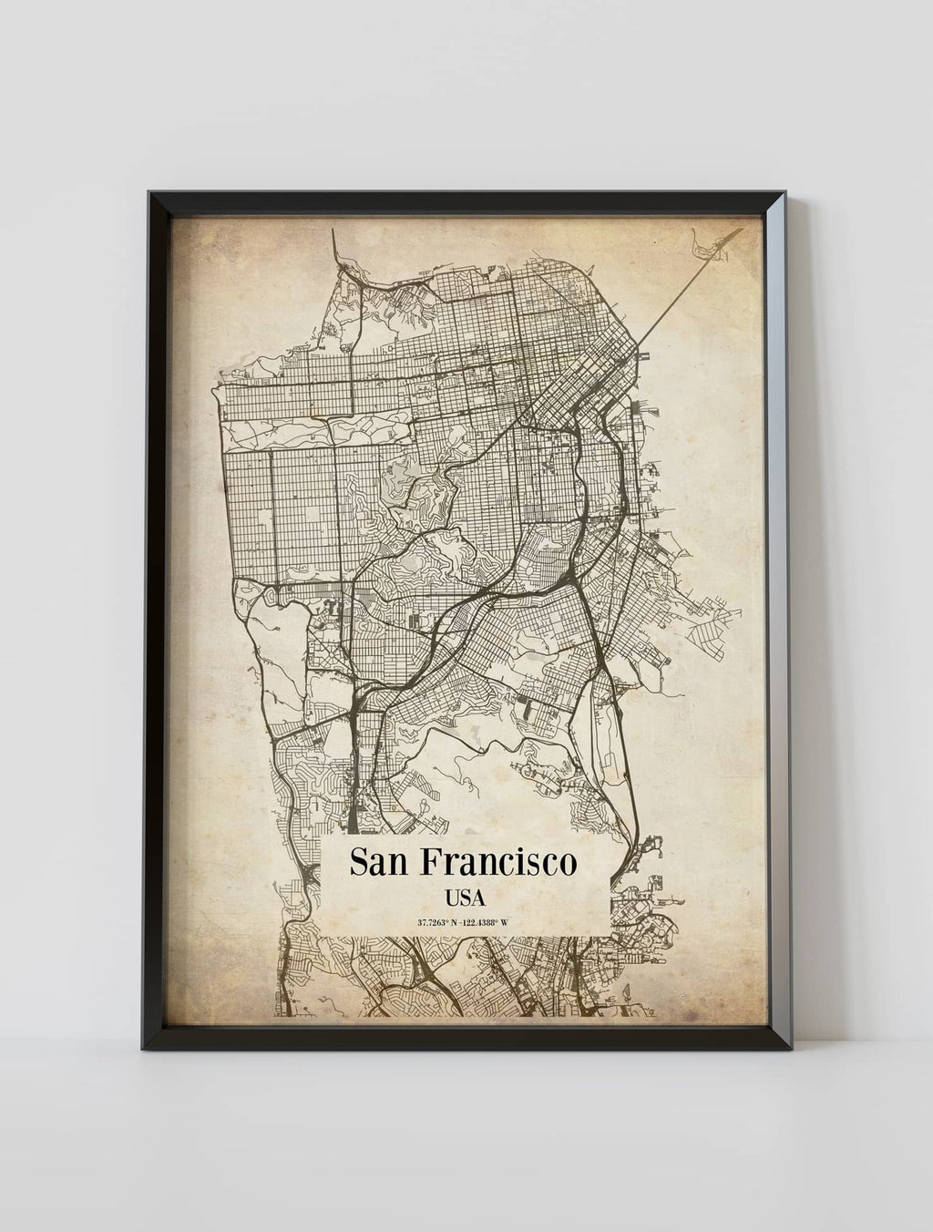Vintage city map framed poster of San Francisco