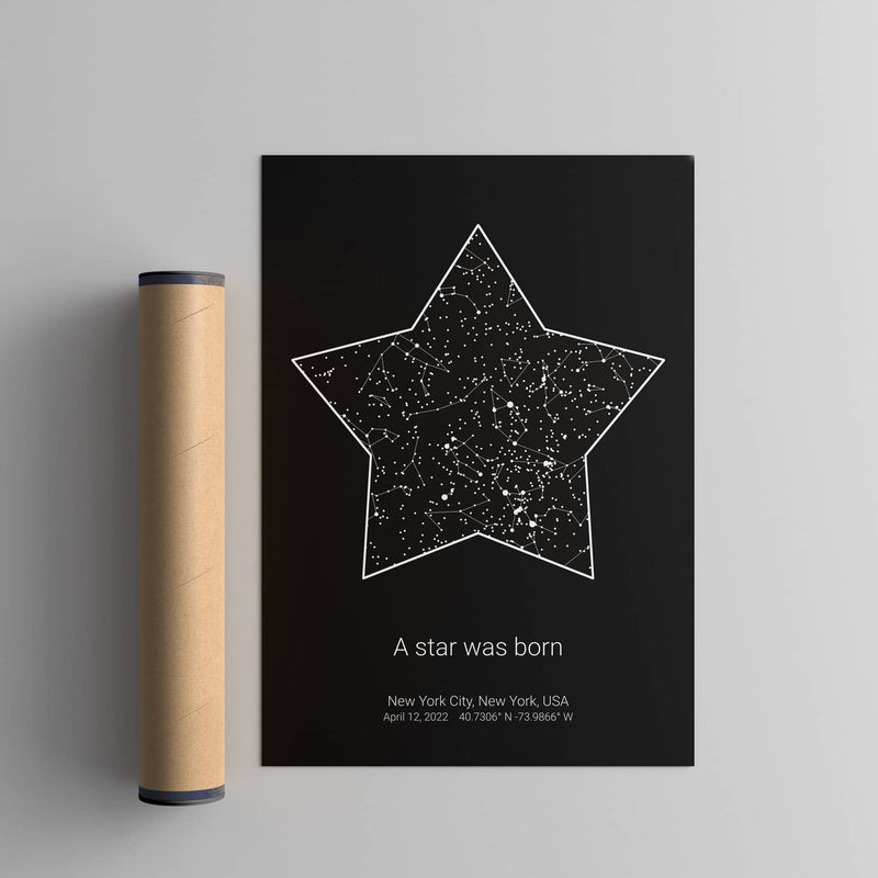 "A star was born" custom birthday star map poster