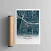Detailed anniversary Street Map Online "Our first date nicole and scott" print with tube
