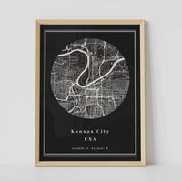 black circle location map poster of Kansas City