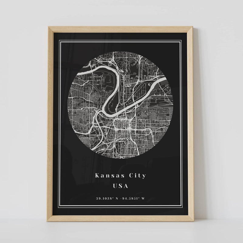 black circle location map poster of Kansas City