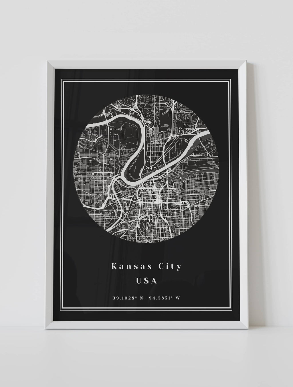 framed circle location map poster of Kansas City