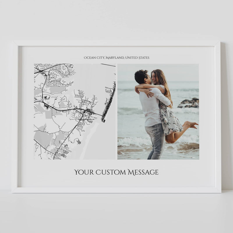framed custom horizontal city map poster with photo 