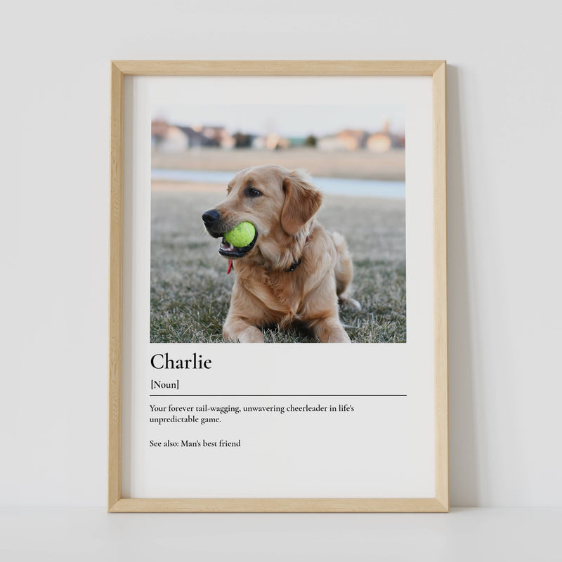Custom dog name definition poster wooden frame
