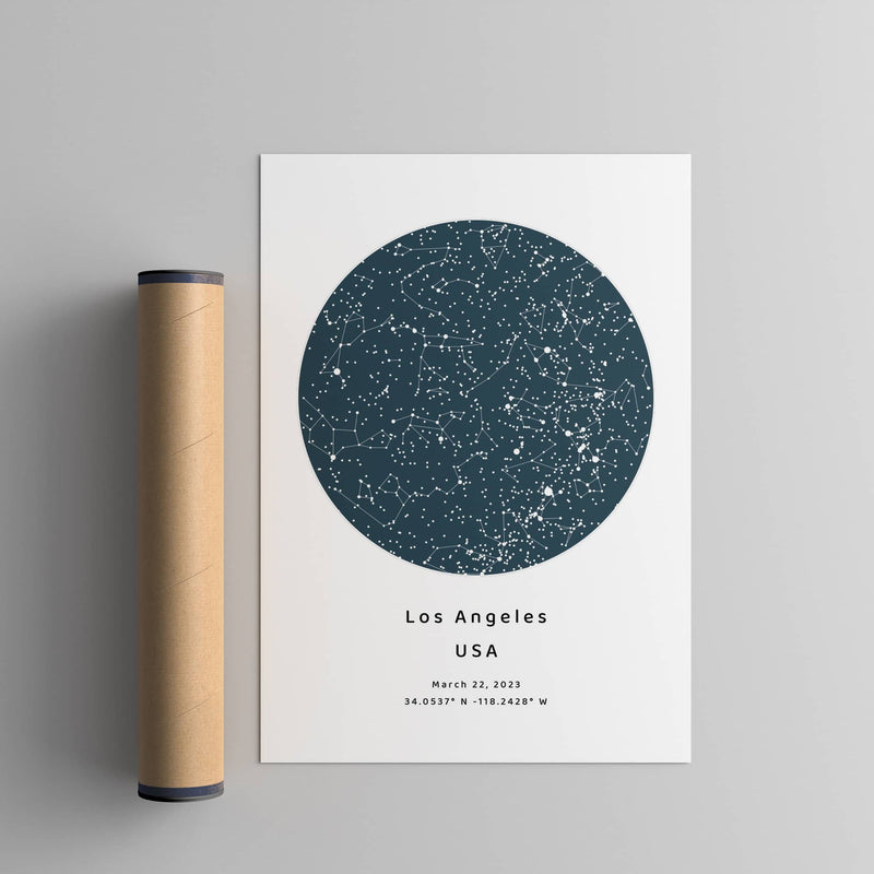 blue circle custom star map print Any Location and Date