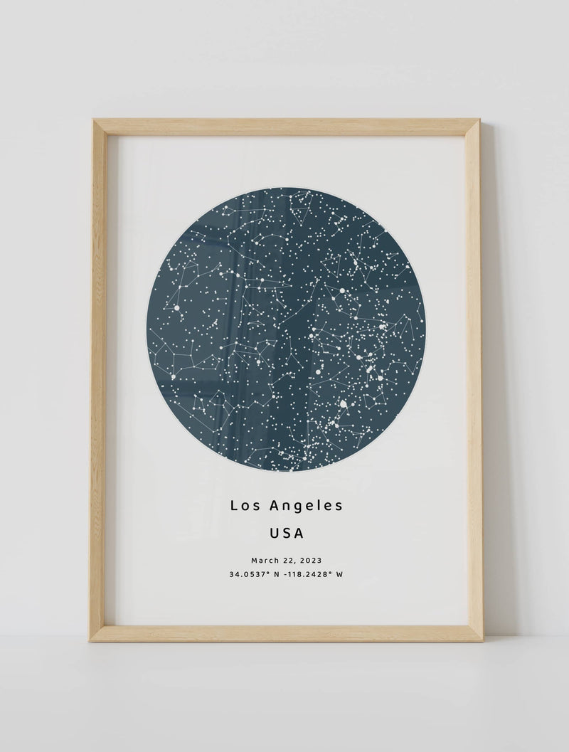 framed blue circle custom star map poster Any Location and Date 