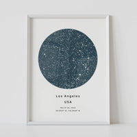 framed blue circle custom star map print Any Location and Date