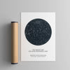 black circle star map poster next to a poster tube