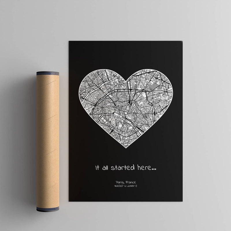 it all started here custom location map by artmementos print with tube