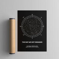 compass custom engagement day star map poster 