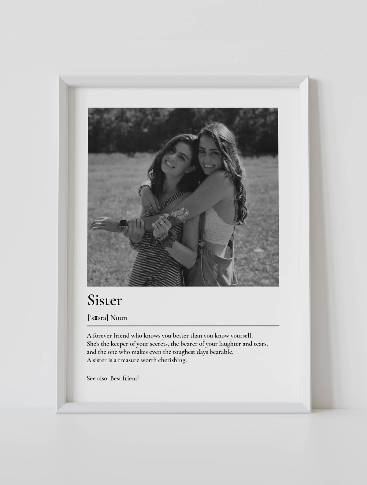 Custom sister definition poster white wooden frame