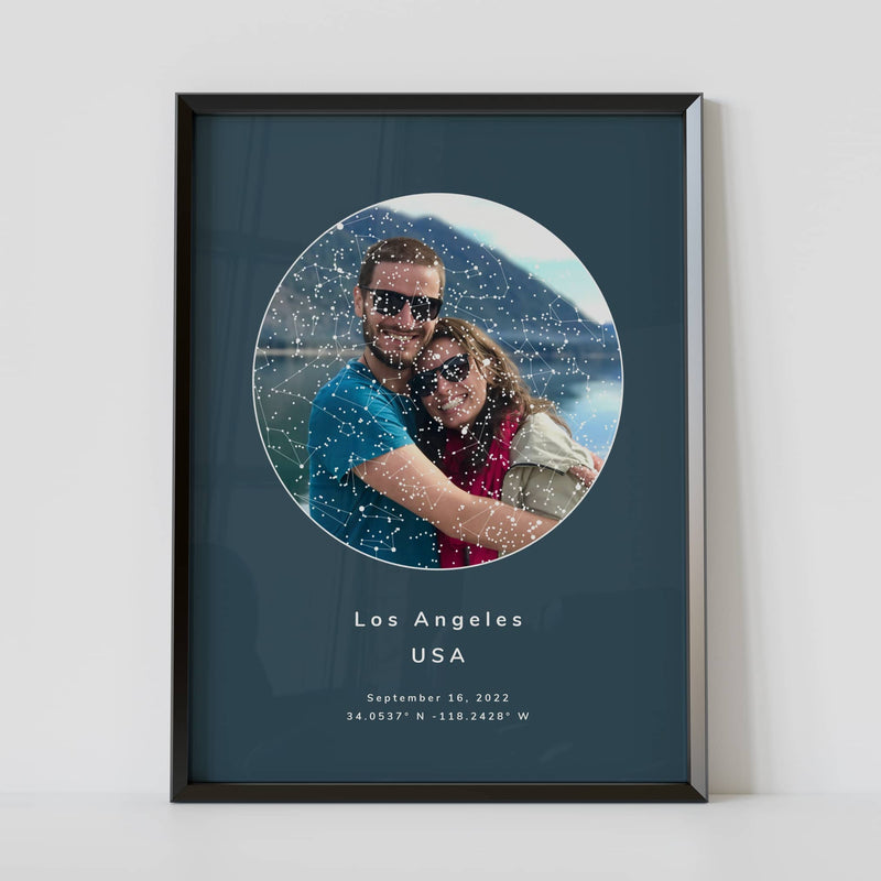 framed blue background custom star map print with photo 