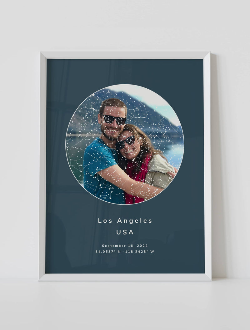 framed blue background custom star map poster with photo 