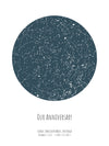A detailed photo of a blue circle night sky by date poster, with the quote "Our anniversary"