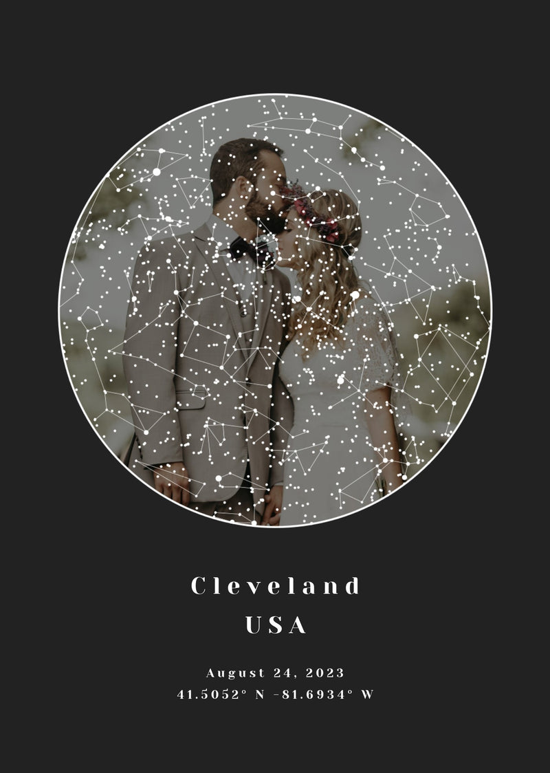 black background custom star map poster with photo wall art print 