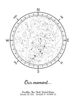A detailed photo of a white night sky by date poster, with the quote "Our moment"