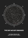 A detailed photo of a black compass night sky by date poster, with the quote "The day we got engaged"