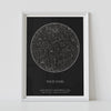 A framed black circle constellation map poster, with a personalized quote "Your stars"