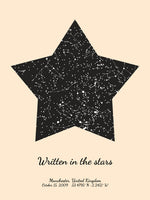 Beige star map by date poster, with a personalized quote "Written in the stars"