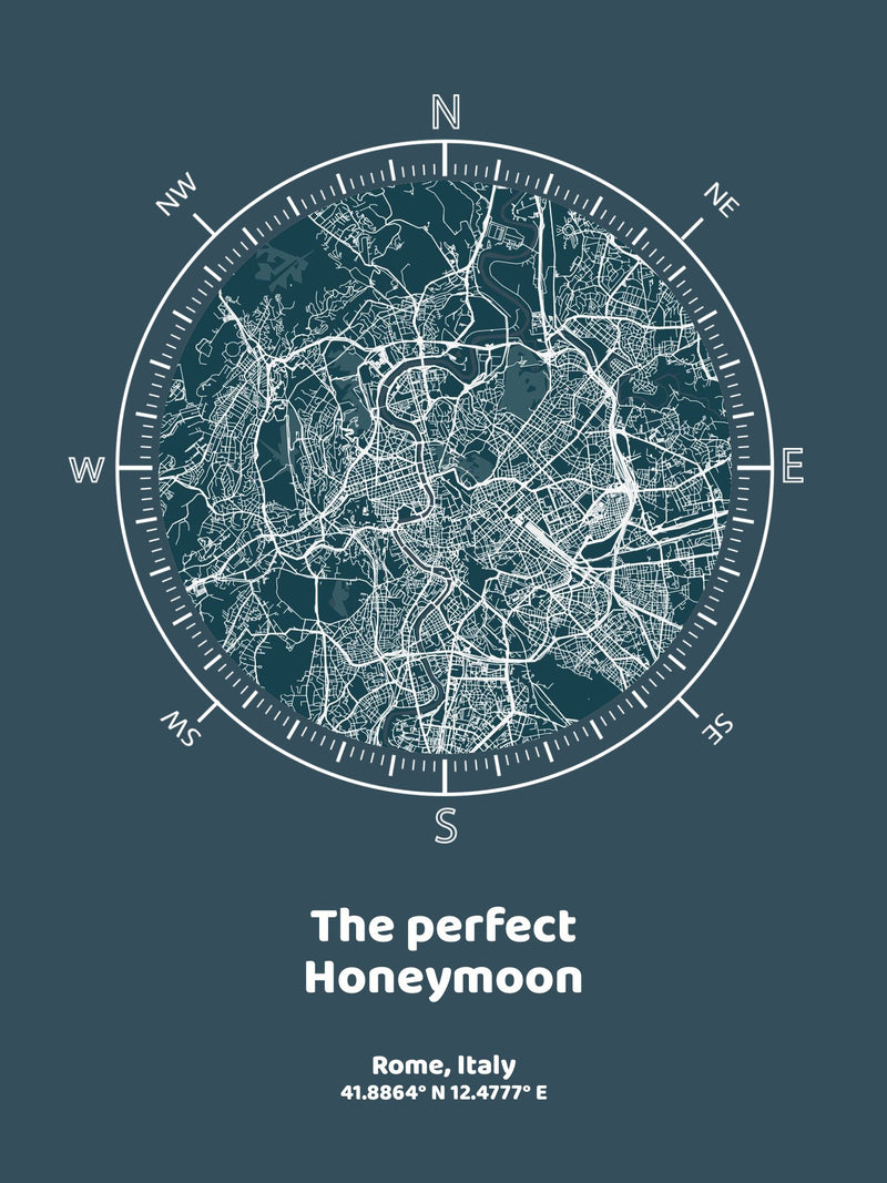 Detailed view of the perfect honeymoon custom streetmap poster by artmementos
