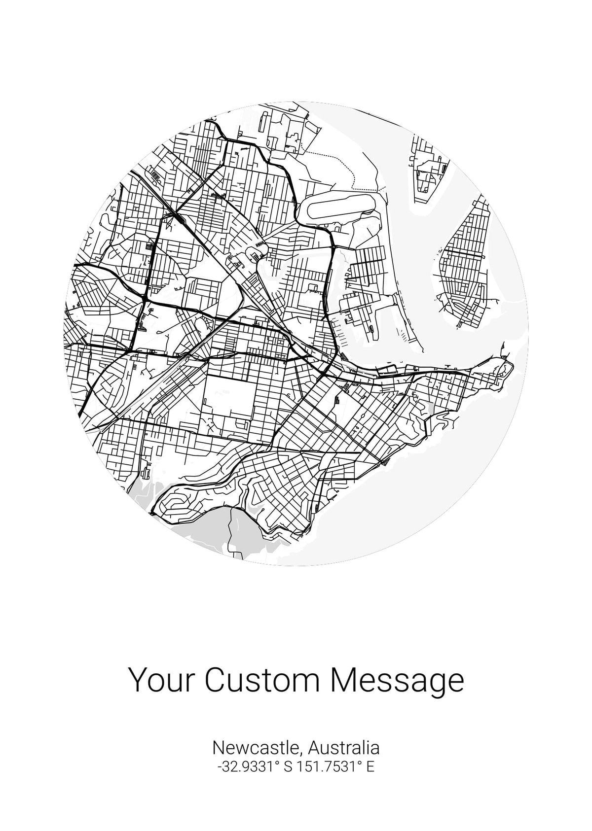 A customized poster of a Circle Location Map with the various locations of a city highlighted and labeled.